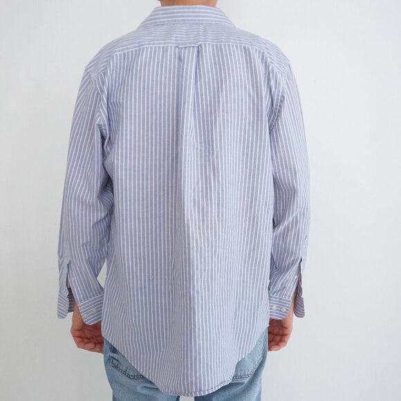 Stafford Blue White Pinstripe Wrinkle-Free Oxford Regular Fit Button Dress Shirt - Picture 2 of 10